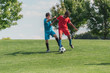 © LIGHTFIELD STUDIOS - adorable multicultural children playing football on grass