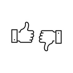 Poster - Like icon and dislike. Thumbs up and thumbs down. Black color. Modern concept. Simple outline thin line design. Vector icons set