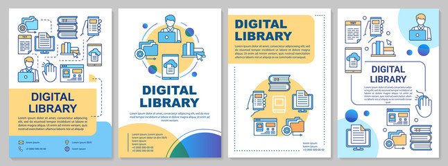 Wall Mural - Digital library brochure template. Ebooks reading. Flyer, booklet, leaflet print, cover design with linear illustrations. Vector page layouts for magazines, annual reports, advertising posters