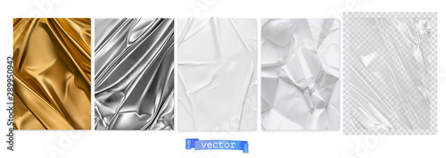 Fotomural Gold fabric, silver foil, white paper, transparent plastic film