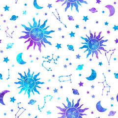 Wall Mural - Space Galaxy constellation seamless pattern print could be used for textile, zodiac star yoga mat, phone case