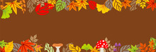 Autumn Leaves And Mushrooms Frame, Banner Ratio