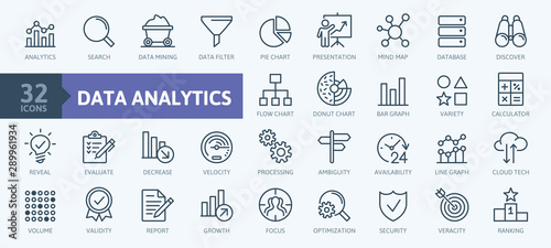 Fotografía Data analysis, statistics, analytics - minimal thin line web icon set