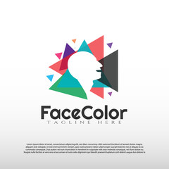 Sticker - Technology logo with human face colorful concept design, illustration element-vector