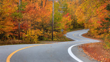 Scenic Road Through Quebec Countryside In Autumn Time