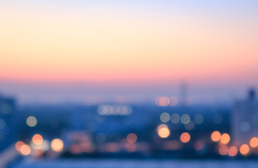 Wall Mural - bokeh light and blur city skyline sunrise background. bangkok, thailand, asia