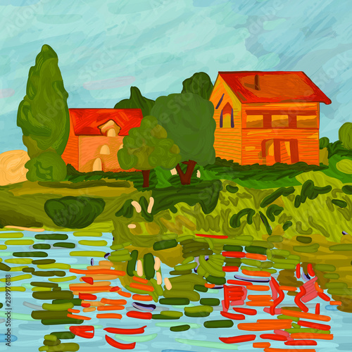 Fototapety Claude Monet  domy-w-stylu-claude-39-a-moneta-cyfrowy-element-obrazu-regaty-w-argenteuil-claudea