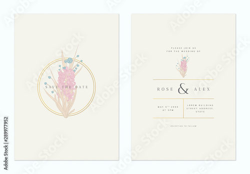 Minimalist floral wedding invitation card template design, hyacinth flowers l...