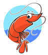 Funny shrimp in circle background