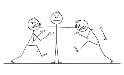 vector cartoon stick figure drawing conceptual illustration of man, businessman or manager or leader