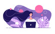 © rikkyal - Vector flat style illustration of a young beautiful woman with laptop