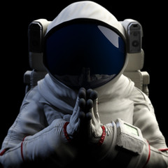Wall Mural - astronaut meditating on space, black background