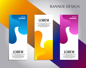 Wall Mural - Creative roll up banner stand template design. Vertical banner template.  Universal standing banner for conference, promotion banner vector background.  Modern publication x-banner and flag-banner.