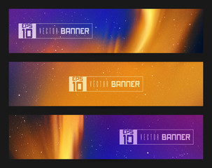 Sticker - vector set of vertical banners with beautiful starry sky and northern lights. illustration with auro