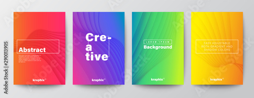 Fotografía Set of minimal abstract curved wave shape on vivid gradient colors background fo