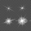 Set of vector lens flare effect. Round isolated transparent optical elements with rays. Space star explosion.