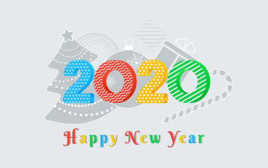 Wall Mural - 2020 happy new year text design with colorful numbers with ornament pattern on grey background with 