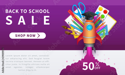 Back To School Promo Banner Design With Educational Items And