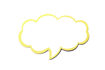 Wall Mural - speech bubble as a cloud with yellow border isolated on white background. copy space