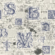 © paseven - Vector seamless pattern with hand-drawn alphabet letters on abstract background in retro style. Old manuscript with unreadable text and initial letters. Wallpaper, wrapping paper, textile, fabric