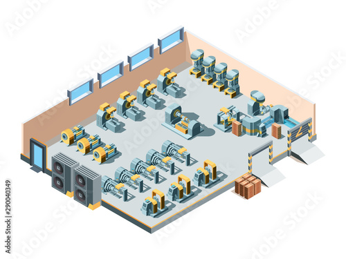Industrial Building Isometric Factory Interior Production Heavy