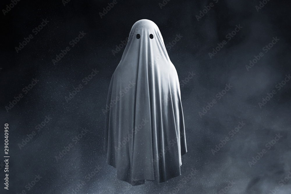Scary ghost on dark background - obrazy, fototapety, plakaty 