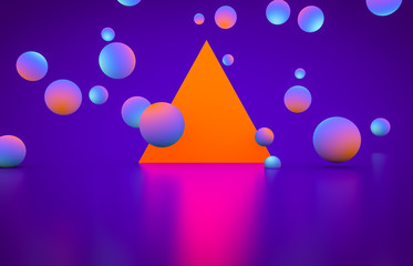 Aufkleber - Futuristic geometric shape empty stage with glowing neon color. Abstract 3d render background.