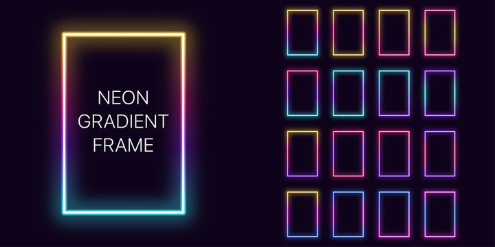 Neon gradient vertical rectangle Frame with copy space. Templates set of Neon gradient rectangular Border