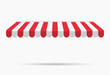 © tutti_frutti - Awning canopy for shops, cafes and street restaurants. Striped red and white sunshade. Vector illustration. Outside canopy from the sun.