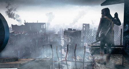 Wall Mural - Post Apocalypse survivor concept, Ruins of a city. Apocalyptic landscape