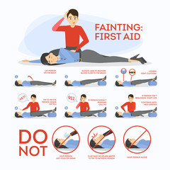 Wall Mural - Fainting first aid. What to do in emergency situation