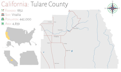  Large and detailed map of Tulare county in California, USA