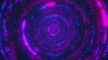 Poster - Looped animation. Abstract background with moving through bright circles in red and blue color. Modern colorful wallpaper. 3d rendering.