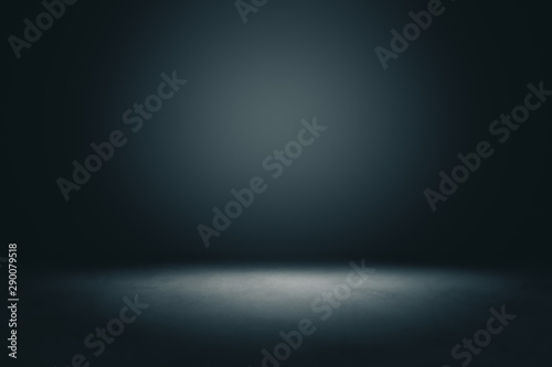 Abstract blank dark wall with copyspace and dark stage with spot light from a...