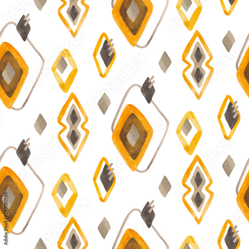 Fotomural Seamless rhombuses pattern in scandinavian or folk style using yellow, brown and gray colors