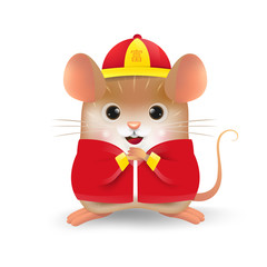 Wall Mural - Cartoon of the little rat personality with Chinese traditional costume. Zodiac symbol of the year 2020. Chinese New Year, the year of the rat.