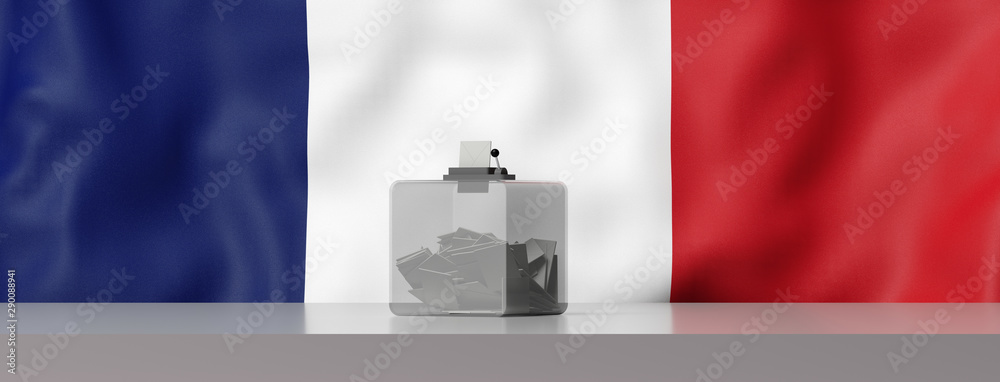 Urne de vote devant le drapeau Français - obrazy, fototapety, plakaty 