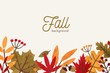 © Good Studio - Fall hand drawn vector background. Autumn decorative illustration with leaves and place for text. Orange and red foliage drawing in flat style. Fall season backdrop with forest leafage and berries.