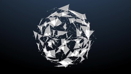 Fototapete - Digital Geometric Shape Sphere Spinning 4K Animation Background. 3D Abstract Hi Technology Plexus Global Rotate In Space Idea Concept Motion.