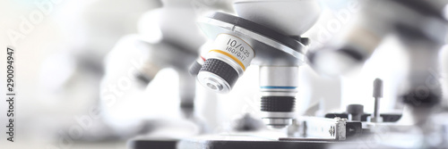 Cuadros en Lienzo Set of microscopes standing in row in school chemist classroom
