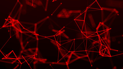 Poster - Red abstract polygonal space with connecting dots and lines. Dark background. Connection structure. 3d