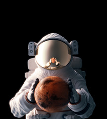 Wall Mural - astronaut holds the planet mars in his hands