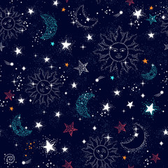 Wall Mural - Space Galaxy constellation seamless pattern print could be used for textile, zodiac star yoga mat, phone case