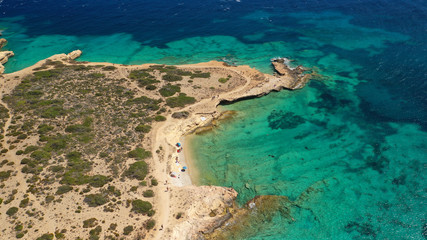 Aerial drone photo of tropical exotic round turquoise beach in popular Caribbean destination