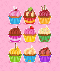 Sticker - Set of colorful cupcakes