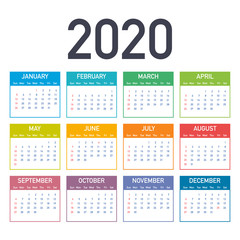 Wall Mural - Calendar 2020 vector basic grid. Simple design template. Vector illustration.