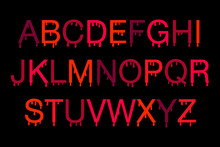 Bloody Horror Abc Alphabet In Cartoon Style Red Black Colors