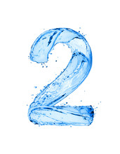 Number 2 Made Of Water Splashes, Isolated On A White Background