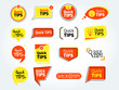 © zdanil - Quick tips mega set, helpful tricks vector logos, emblems and banners vector set isolated. Helpful idea, solution and trick illustration