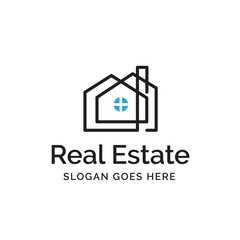 Wall Mural - Modern building house line art real estate logo design